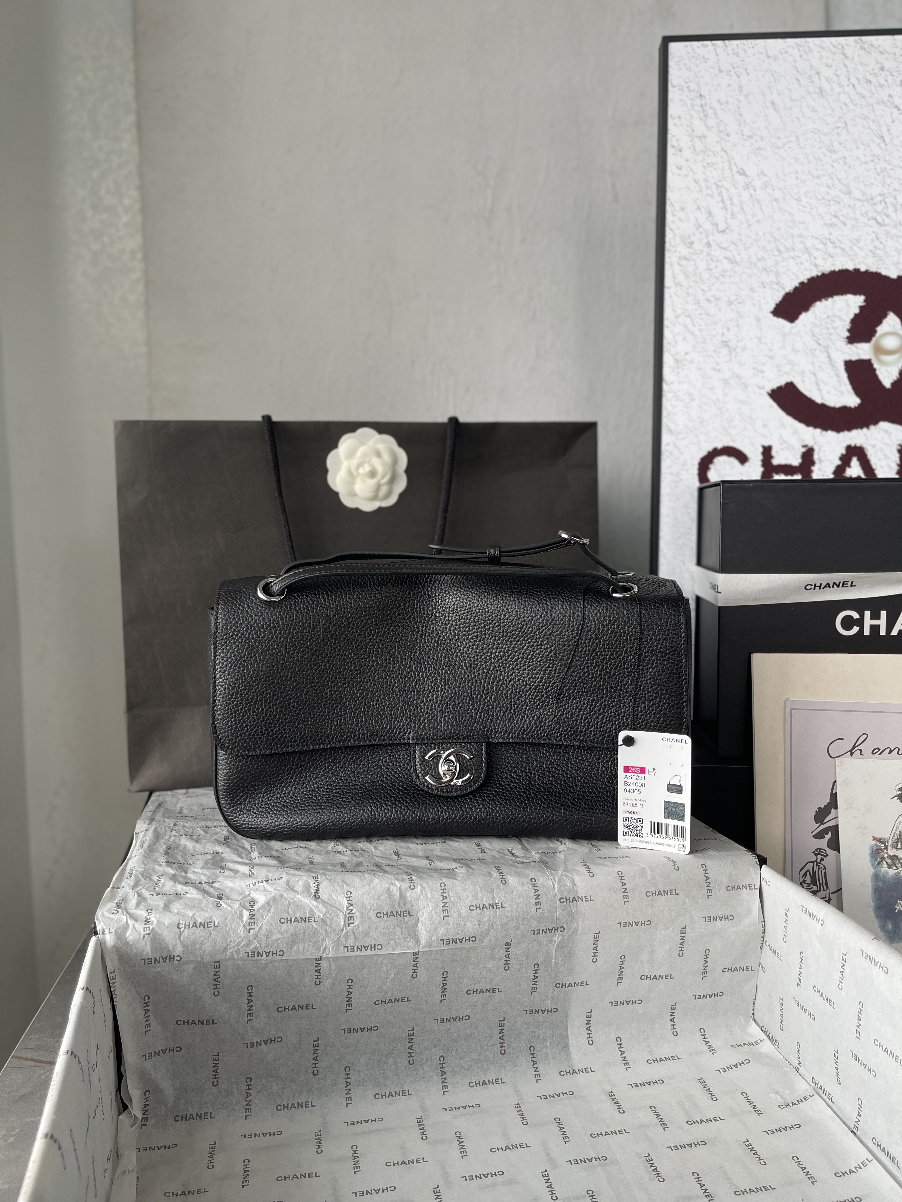 Classic Flap 26S Petit Noir/Argent